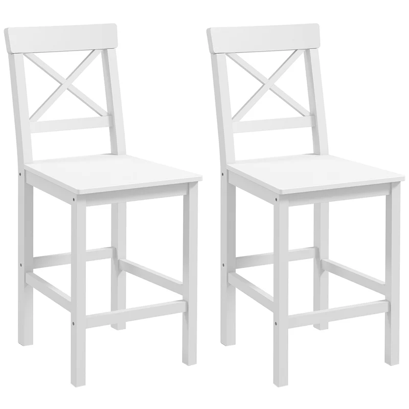 Lot de 2 chaises hautes de cuisine 41 x 46 x 97.5 cm dossier croix assise confortable rustique stables en bois blanc 21_0003229