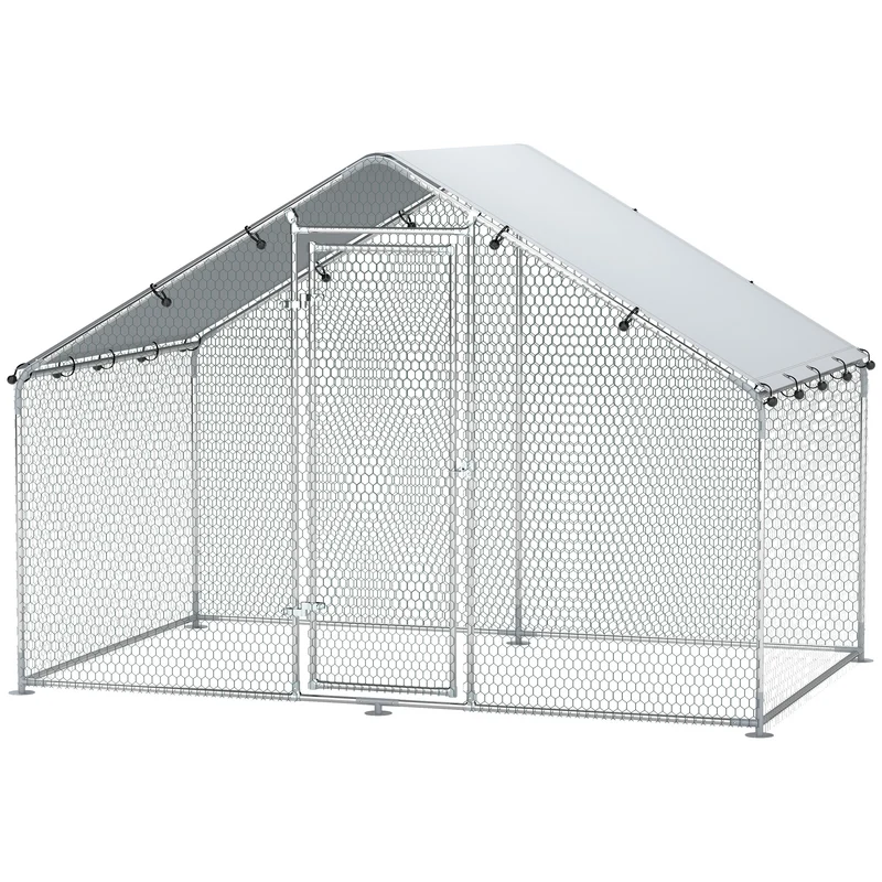 Enclos pour poules extérieur 300 x 170 x 190 cm protection étanche anti uv sécurisé design industriel en métal argent 21_0007990