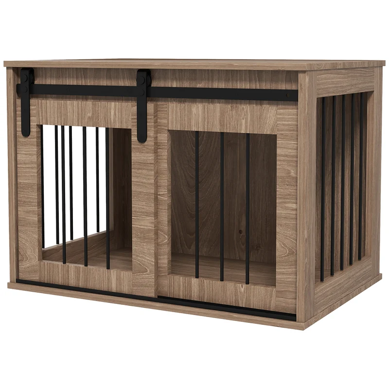 Cage pour chien intérieur porte coulissante 57 x 80 x 54 cm 2 en 1 meuble contemporain en panneau de particules marron 21_0007304