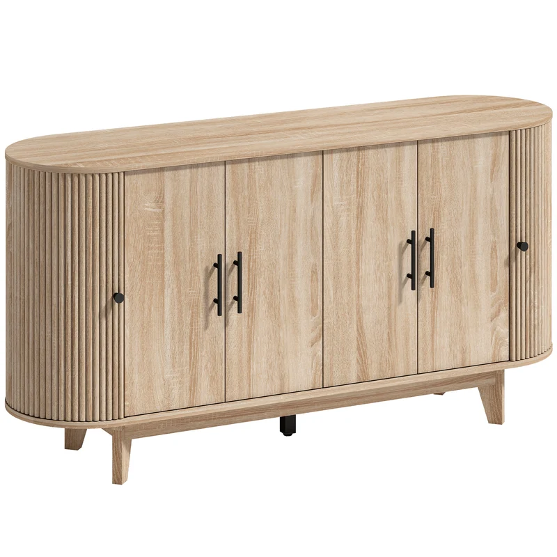 Buffet ovale rangement salon 147 x 40 x 76 cm étagères réglables antibasculement contemporain minimaliste en MDF chêne 21_0003671