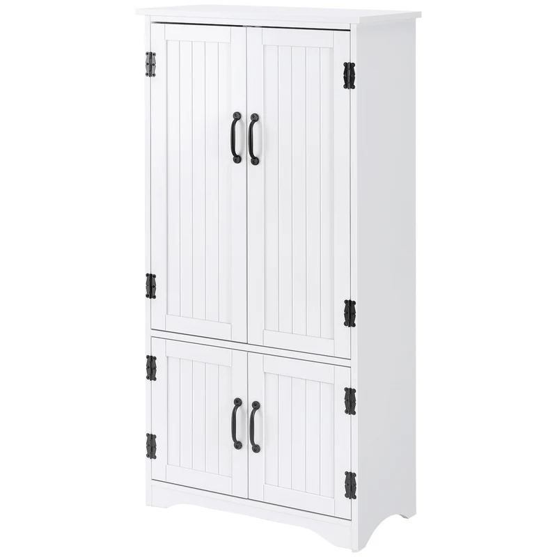 Buffet armoire de cuisine 60 x 30 x 123 cm 2 portes 3 étagères sécurisé contemporain épuré finition mate en MDF blanc 21_0002616