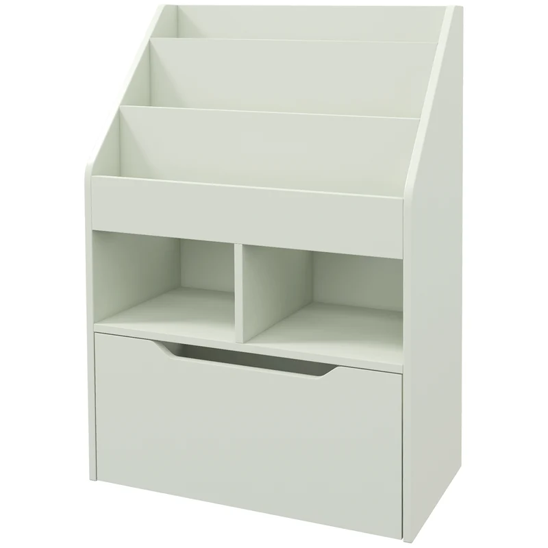 Bibliothèque chambre 60 x 29.9 x 90 cm 3 étagères 2 niches tiroir sécurisé contemporain épuré enfant en MDF vert clair 21_0000145