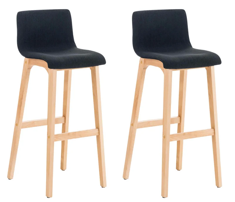 Lot de 2 tabourets de bar design avec structure de 4 pieds en bois et assise en tissu noir 10_0004214