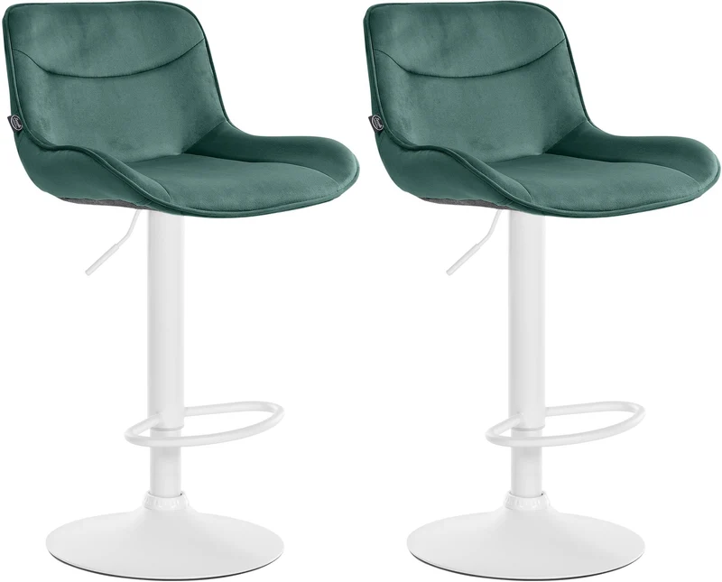 Lot de 2 tabourets de bar pivotant forme ergonomique surpiqûres décoratives en velours vert cadre en métal blanc 10_0006600