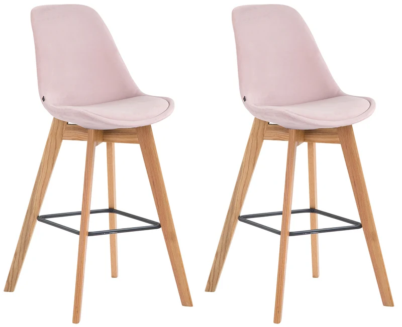 Lot de 2 tabourets de bar style scandinave avec dossier en velours rose et structure en bois naturel 10_0006358