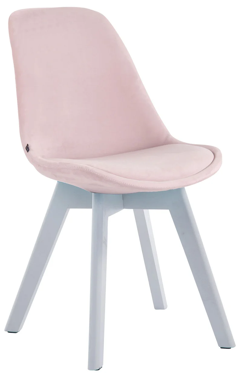 Chaise de salle à manger x1 design scandinave en velours rose et piètement à 4 pieds en bois blanc 10_0003292