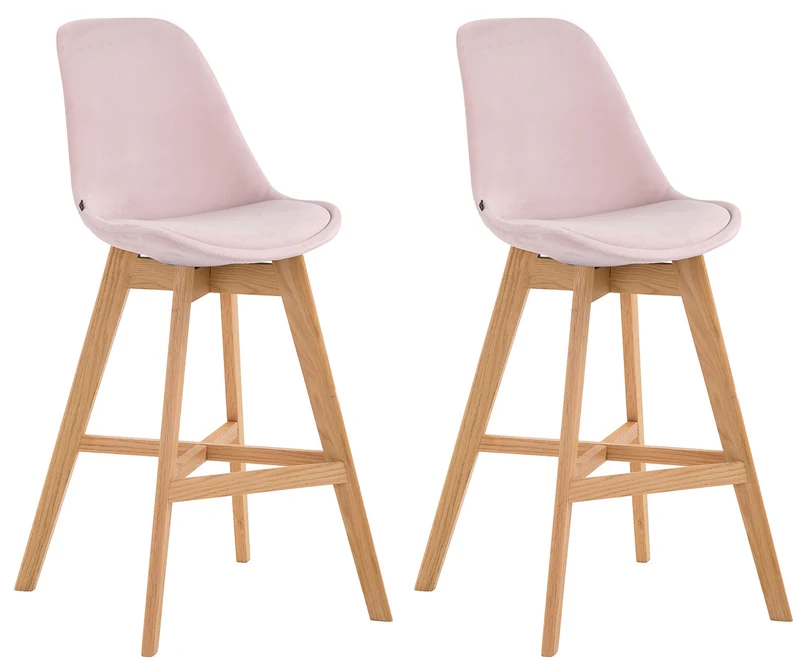 Lot de 2 tabourets de bar chaise haute design moderne en velours rose TDB10357