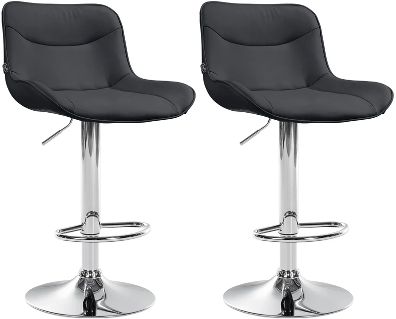 Lot de 2 tabourets de bar x1 avec coutures décoratives en PVC noir pied en trompette métal chromé 10_0004450