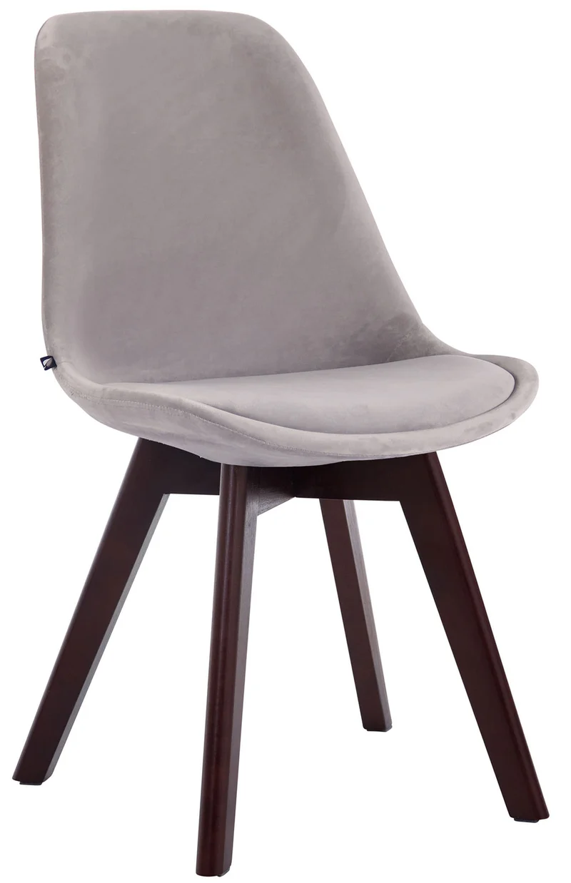 Chaise de salle à manger x1 design scandinave en velours gris et piètement à 4 pieds en bois marron 10_0003285
