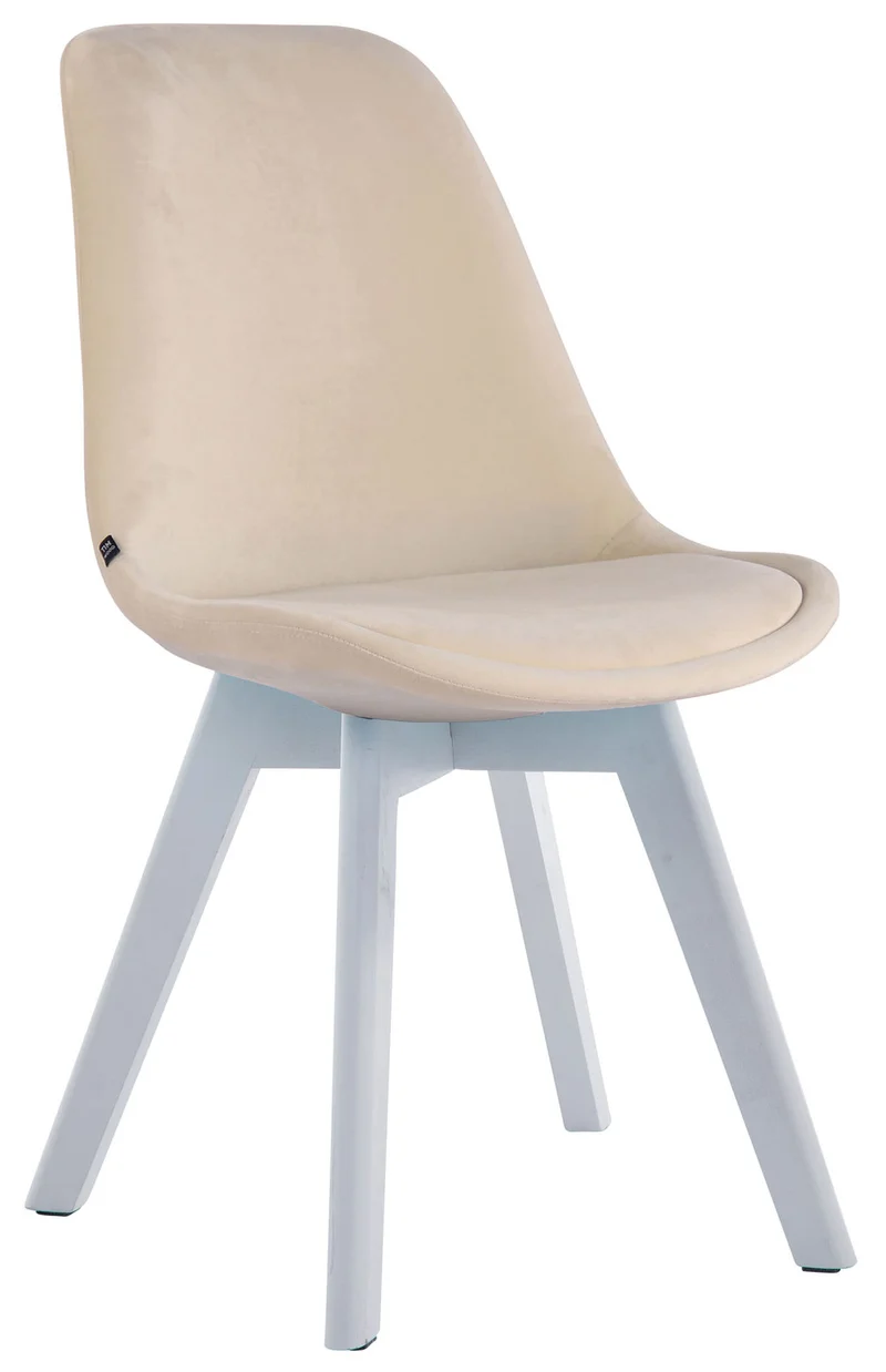 Chaise de salle à manger x1 design scandinave en velours crème et piètement à 4 pieds en bois blanc 10_0003290