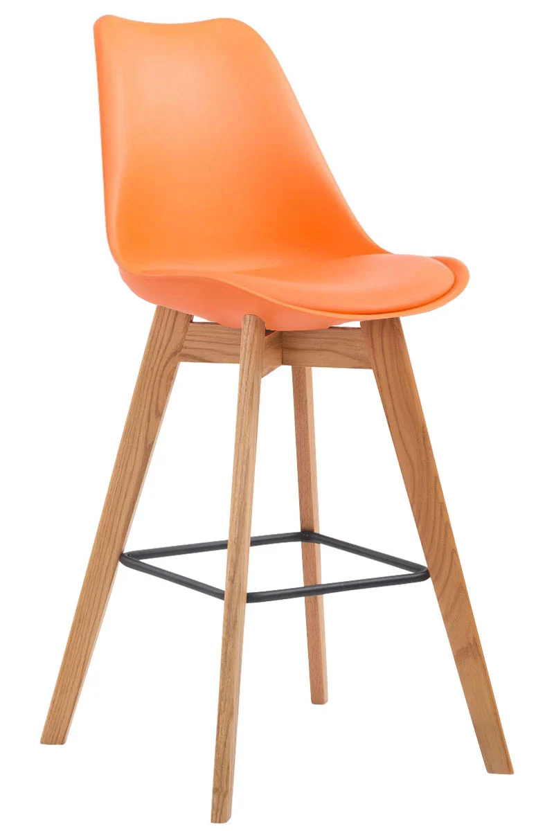 Lot de 2 tabourets de bar style scandinave avec assise en plastique et PVC orange et structure en bois naturel 10_0006406