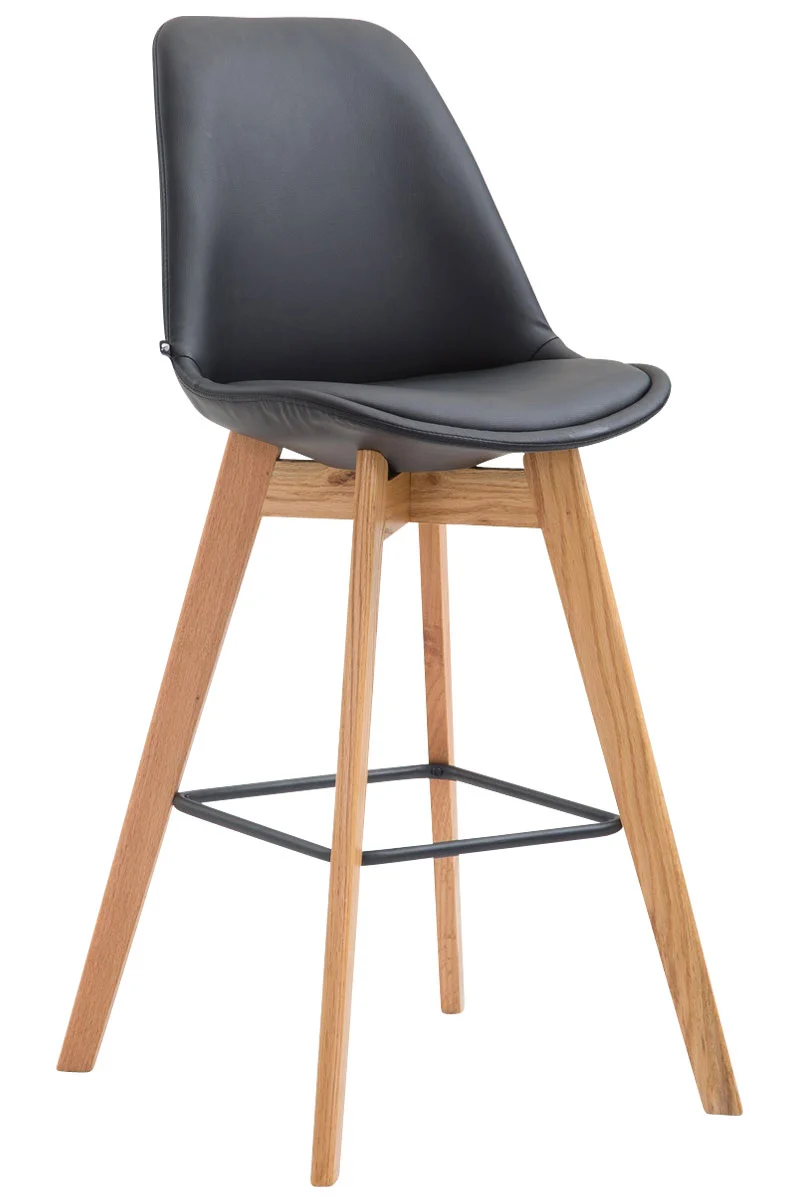 Tabouret de bar x1 style scandinave avec dossier en similicuir noir et structure en bois naturel 10_0006327