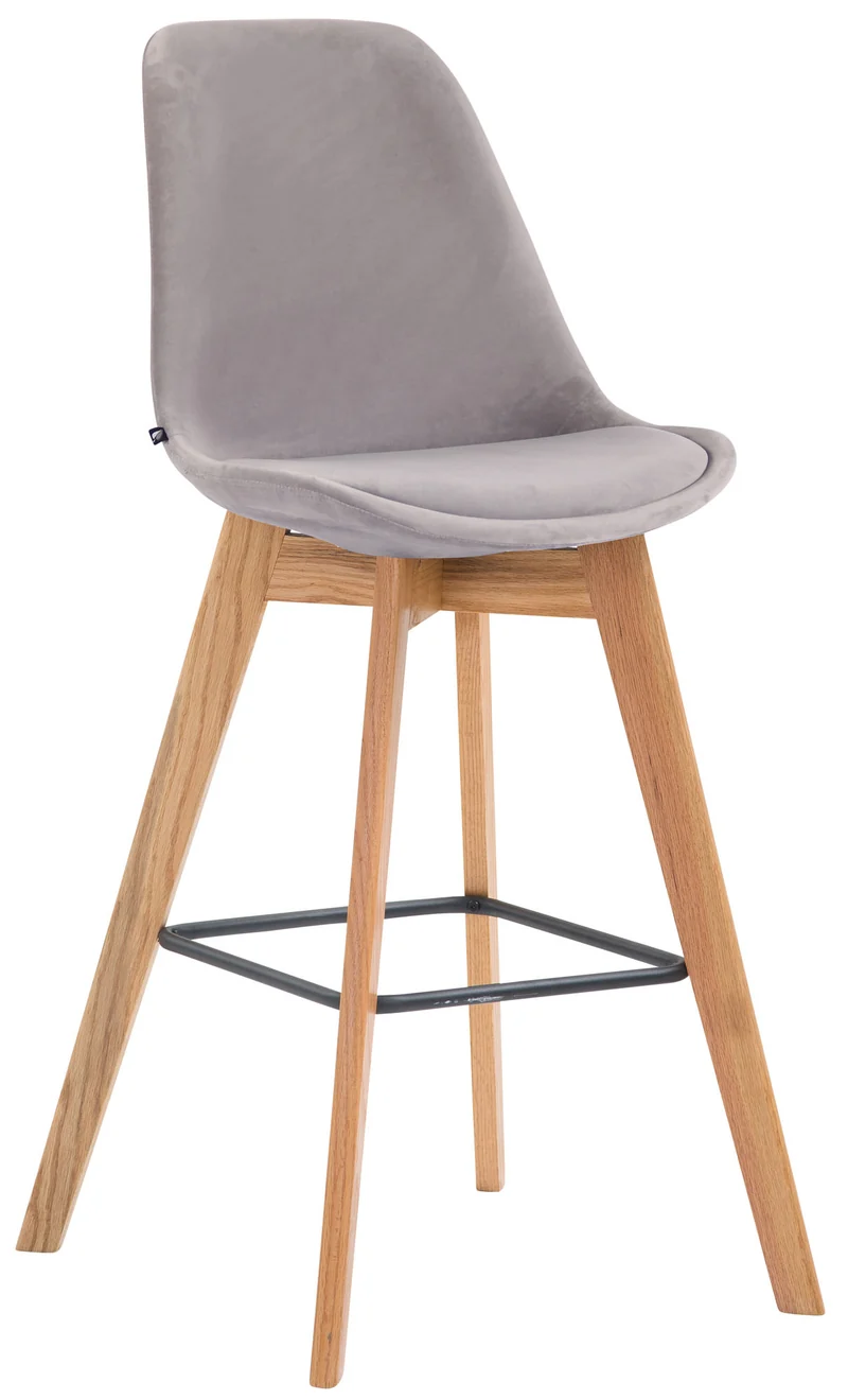 Tabouret de bar x1 style scandinave avec assise en velours gris et structure en bois naturel 10_0005723