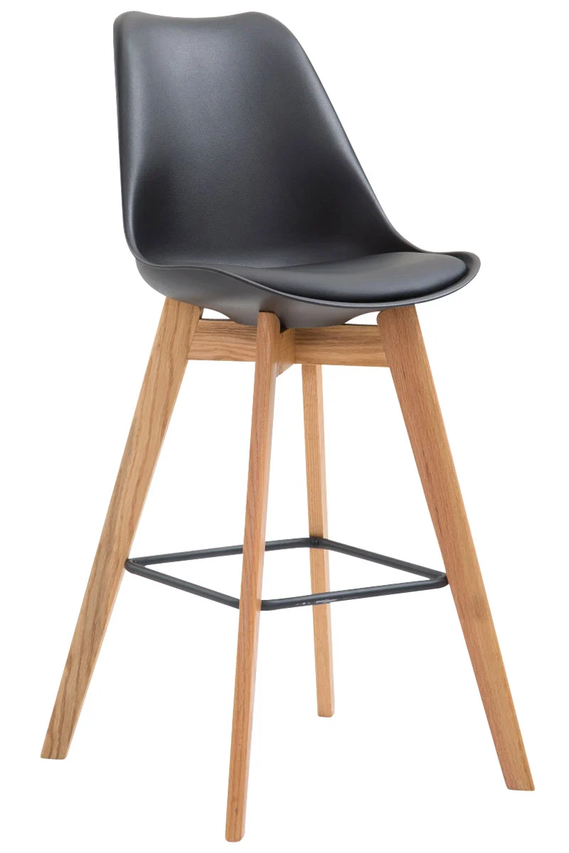 Tabouret de bar x1 style scandinave avec assise en plastique et PVC noir et structure en bois naturel 10_0005715