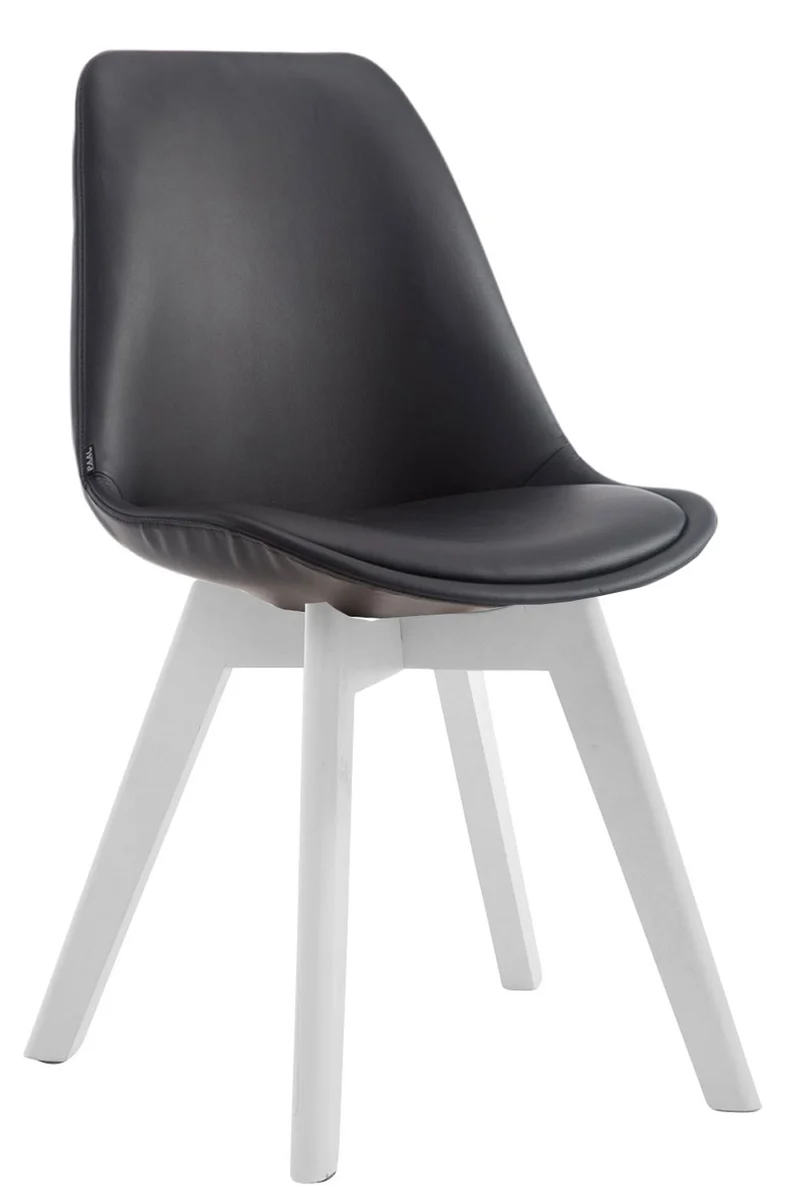 Chaise de salle à manger x1 style scandinave en PVC noir support 4 pieds en bois couleur blanc 10_0003755