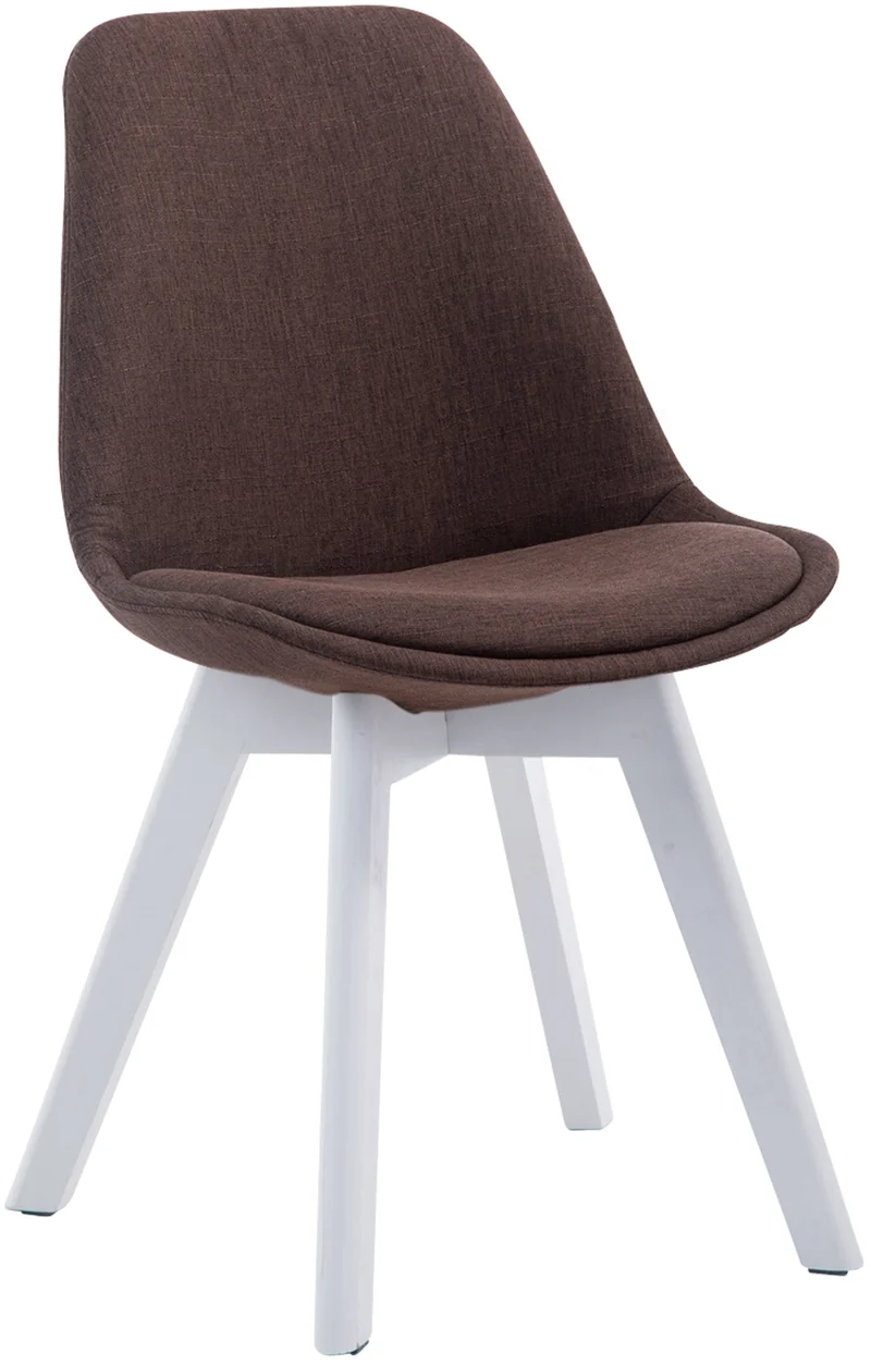 Chaise de salle à manger x1 design scandinave en tissu marron et piètement à 4 pieds en bois blanc 10_0003312