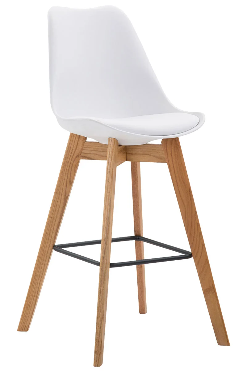 Lot de 2 tabourets de bar style scandinave avec assise en similicuir et plastique blanc et structure en bois naturel 10_0006391