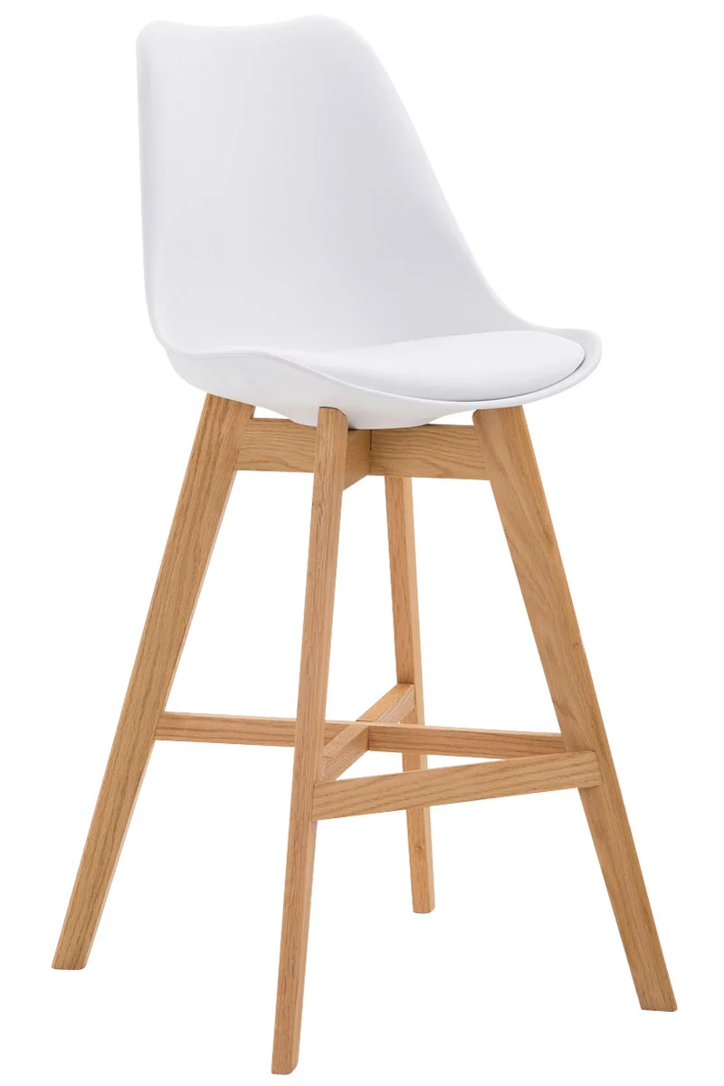 Tabouret de bar x1 avec coque en plastique blanc pieds en bois design scandinave 10_0004620