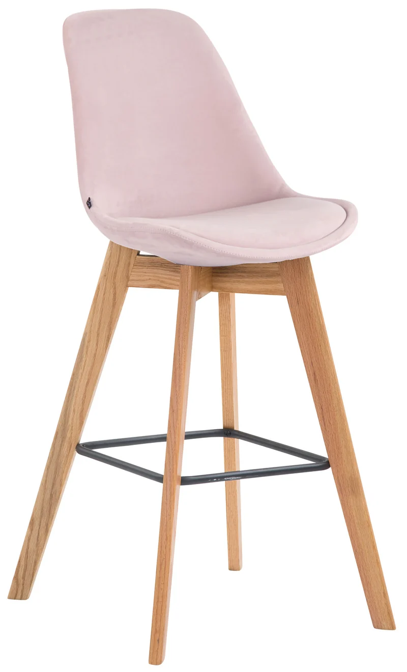 Tabouret de bar x1 style scandinave avec assise en velours rose et structure en bois naturel 10_0005968