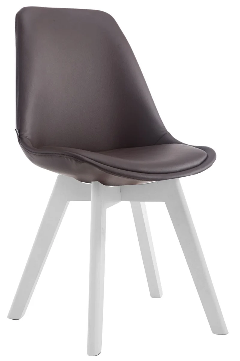 Chaise de salle à manger x1 style scandinave en PVC marron support 4 pieds en bois couleur blanc 10_0003752