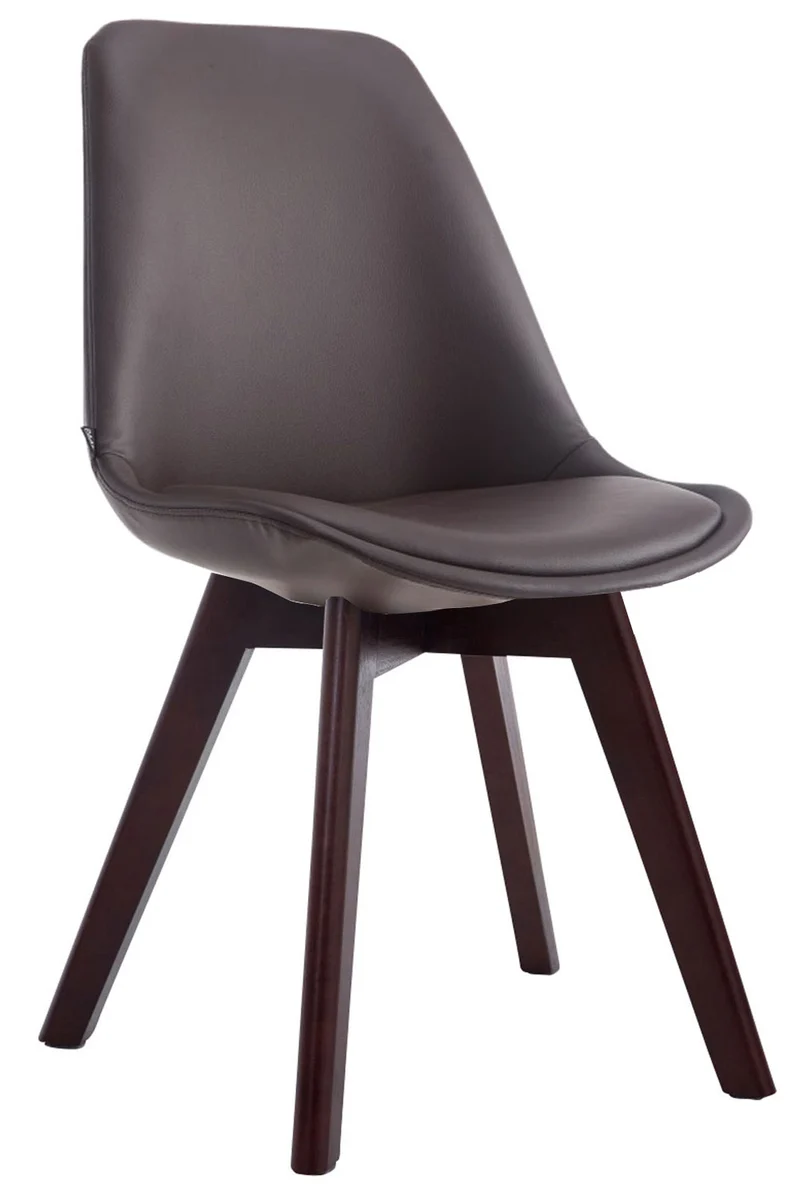 Chaise de salle à manger x1 style scandinave en PVC marron support 4 pieds en bois couleur noyer 10_0003747