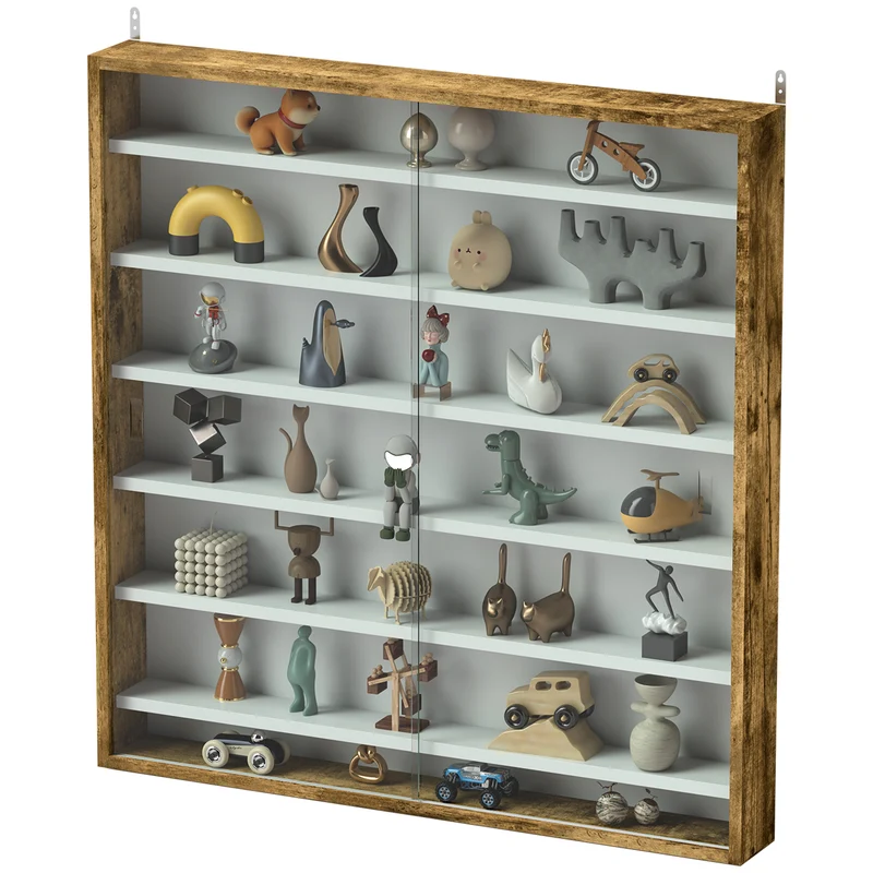 Vitrine murale 80 x 9,5 x 83 cm 6 étagères réglables portes coulissantes moderne épuré en panneau de particules brun 21_0001783