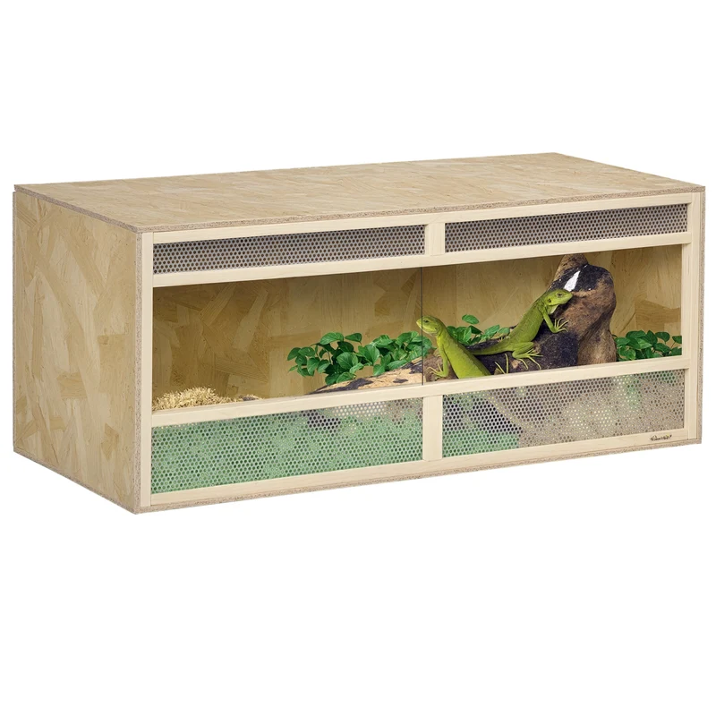 Terrarium pour reptiles 120 x 50 x 50 cm porte vitrée coulissante sûre bonne ventilation style rustique en bois naturel 21_0007836