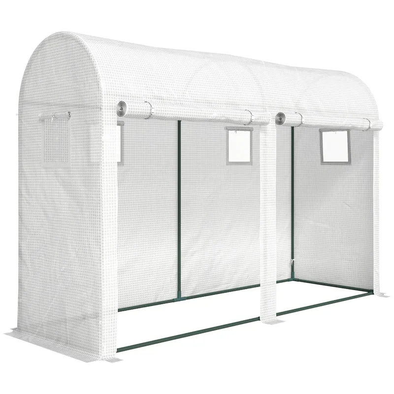 Serre de balcon 300 x 100 x 200 cm protection contre le froid avec fenêtres aération moderne pratique en acier blanc 21_0004180