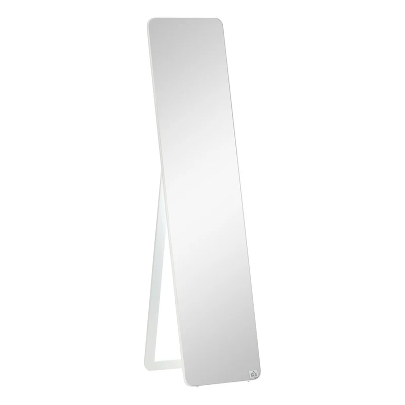 Miroir rectangulaire sur pied et mural 37 x 43 x 156 cm anti-éclat pour chambre moderne épuré fini mat en MDF blanc 21_0001476
