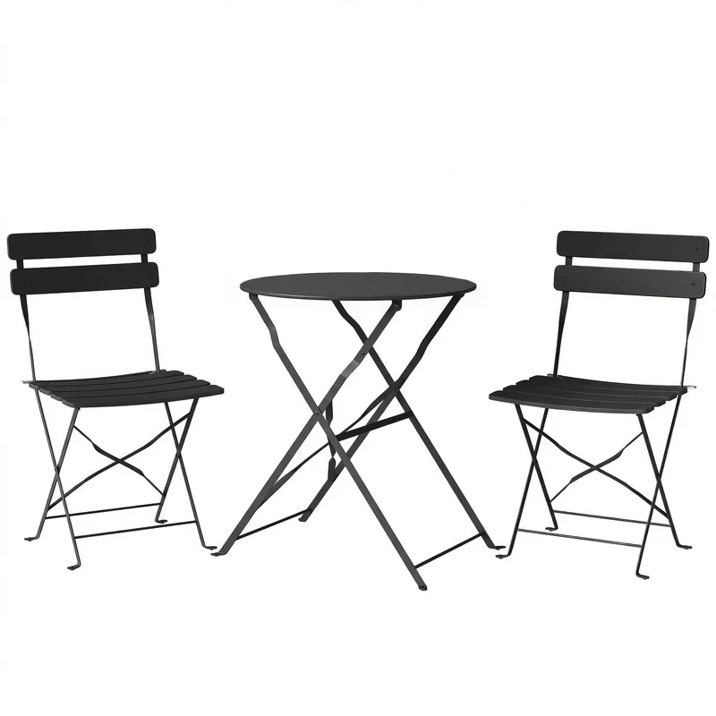 Lot de 3 ensemble bistrot pliant balcon terrasse 58 x 70 x 80 cm gain de place anti-rouille scandinave en métal noir 21_0005753