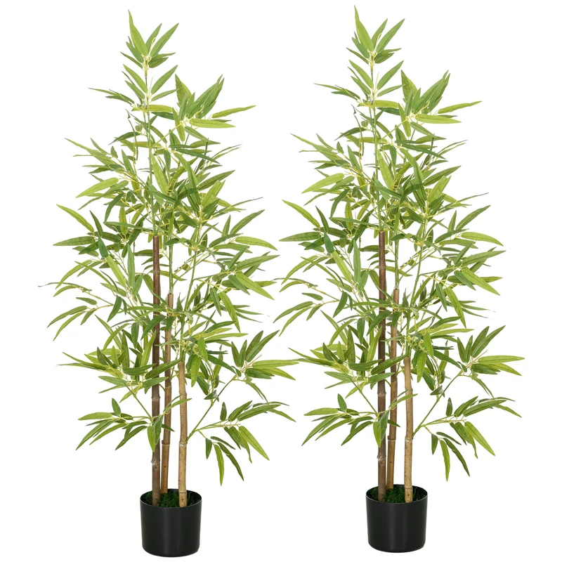 Lot de 2 bambous artificiels décoratifs intérieur 120 cm entretien facile ajustable style contemporain en plastique vert 21_0001307