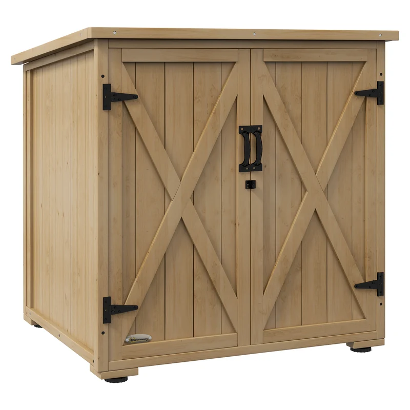 Armoire de rangement pour jardin 77.5 x 88 x 90 cm étagère réglable protection intempéries rustique en bois naturel 21_0005245
