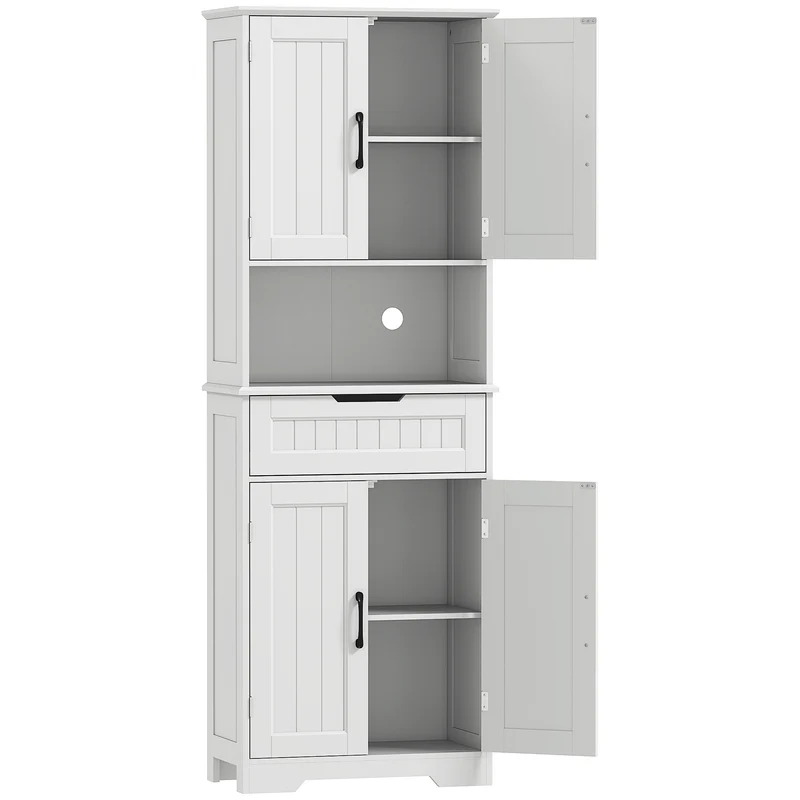 Armoire de cuisine 60 x 30 x 172 cm rangement optimisé avec tiroir et étagères réglables moderne épuré en MDF blanc 21_0002981