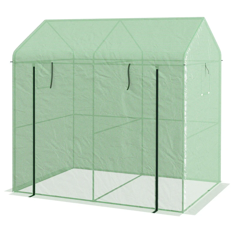 Serre de jardin 200 x 140 x 200 cm protection anti uv porte enroulable pour extérieur style contemporain en acier vert 21_0004350