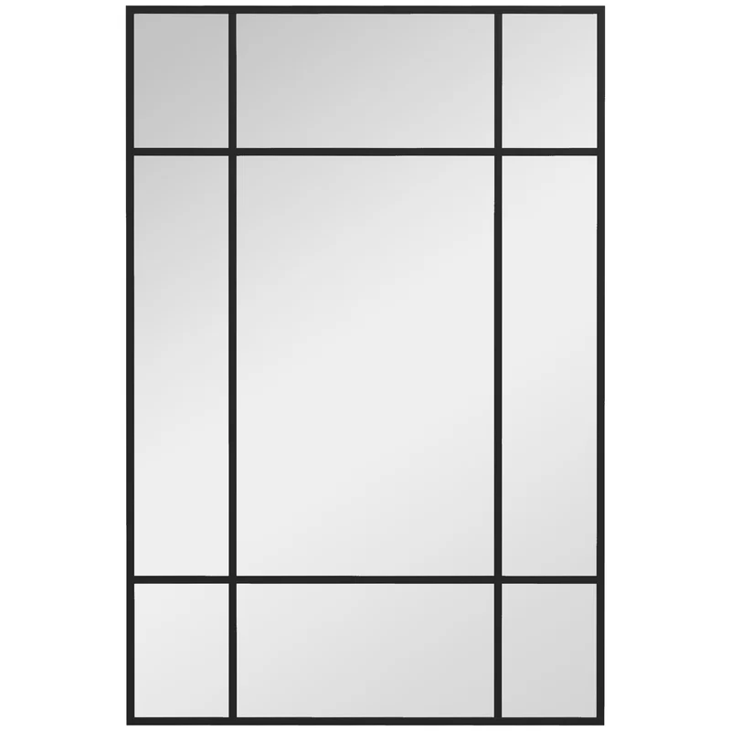 Miroir mural verrière style fenêtre 90 x 2 x 60 cm agrandit et éclaire entrée industriel contemporain en métal noir 21_0001347