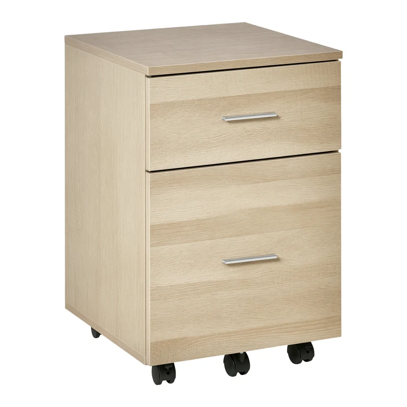 Caisson de bureau mobile 39,5 x 39 x 58,5 cm 2 tiroirs compact roulettes moderne pratique en panneau de particules chêne 21_0006381