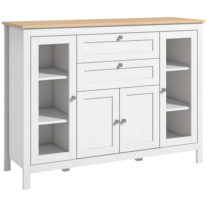 Buffet de rangement pour salon salle à manger 120 x 40 x 90 cm grand espace portes vitrées classique cosy en MDF blanc 21_0002227