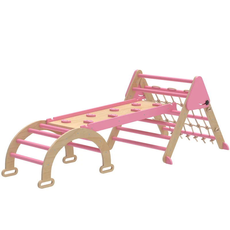 Triangle d'escalade enfants 191.5 x 74.5 x 63 cm pliable multifonction salon chambre scandinave minimaliste en bois rose 21_0000320