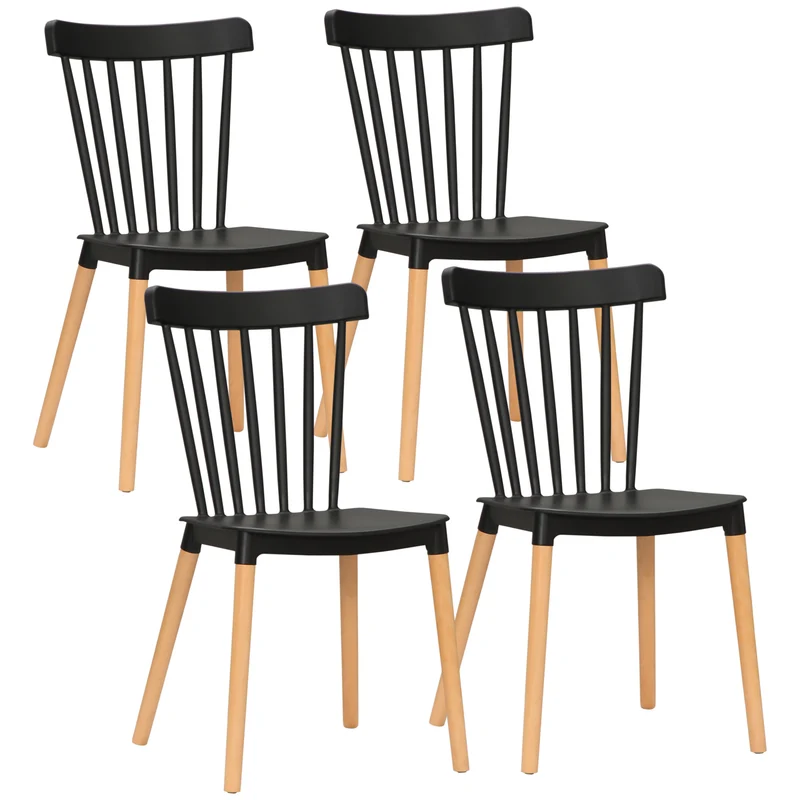 Lot de 4 chaises dossier haut 48 x 52,5 x 83 cm assise facile à nettoyer stable style scandinave minimaliste en PP noir 21_0002310