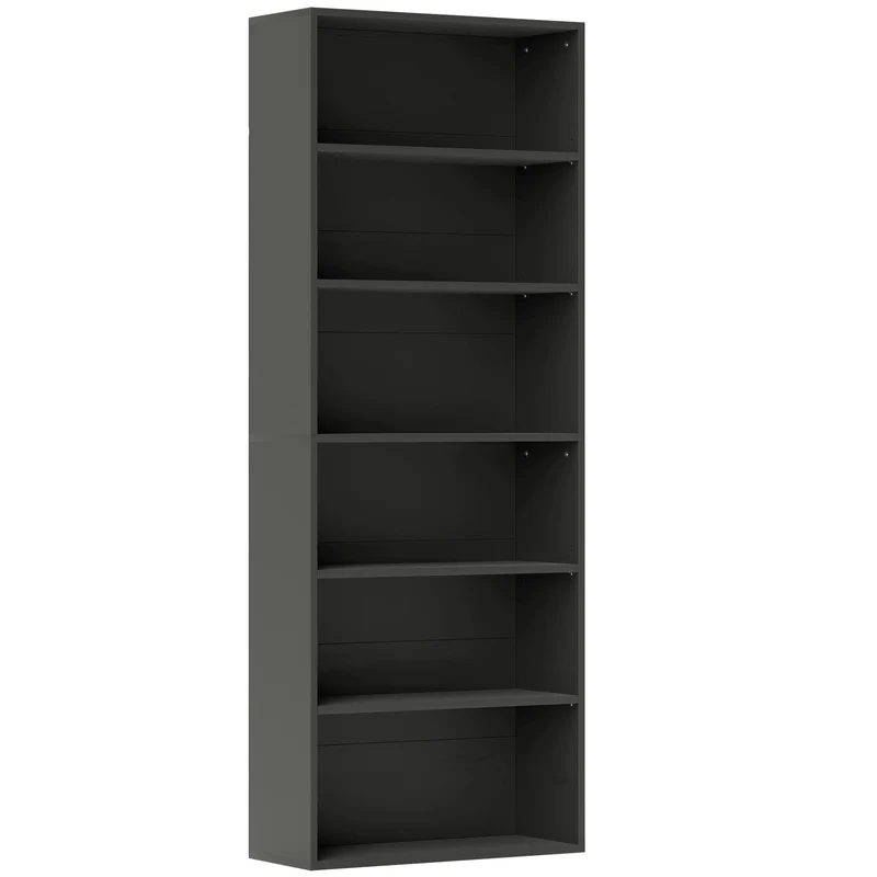 Bibliothèque 6 niveaux 60 x 24 x 158.5 cm étagère réglable rangement bureau salon moderne en panneau de particules noir 21_0002511