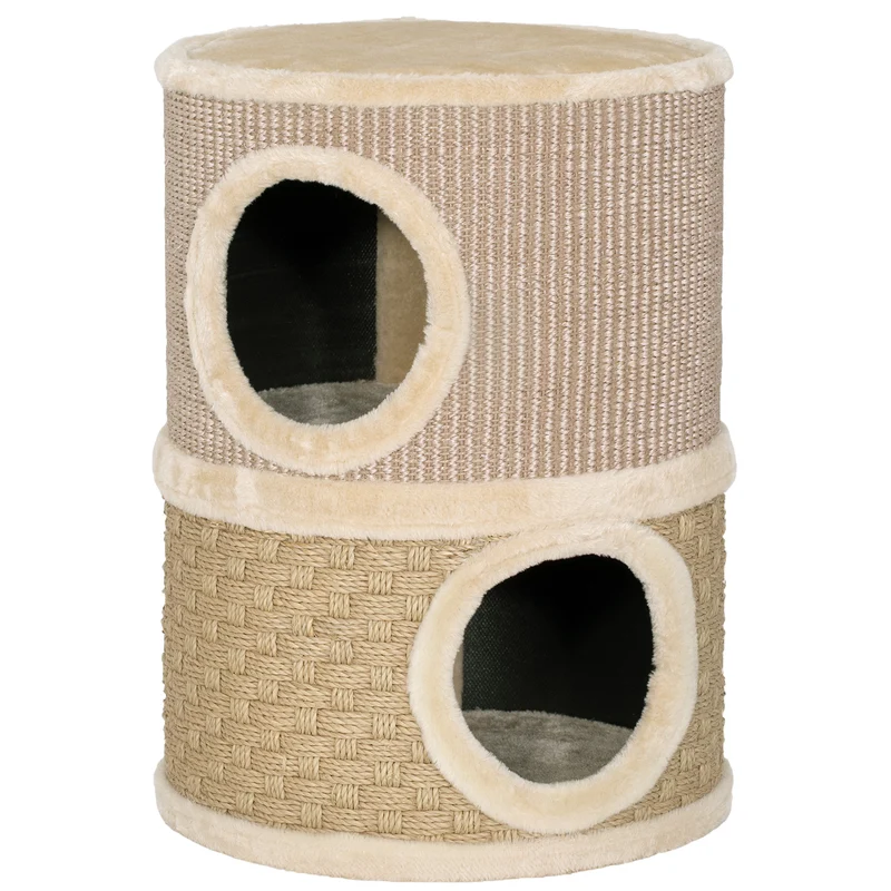 Tonneau à gratter pour chat 35.5 x 35.5 x 49 cm grattage instinctif et couchage douillet moderne épuré en sisal kaki 21_0007648
