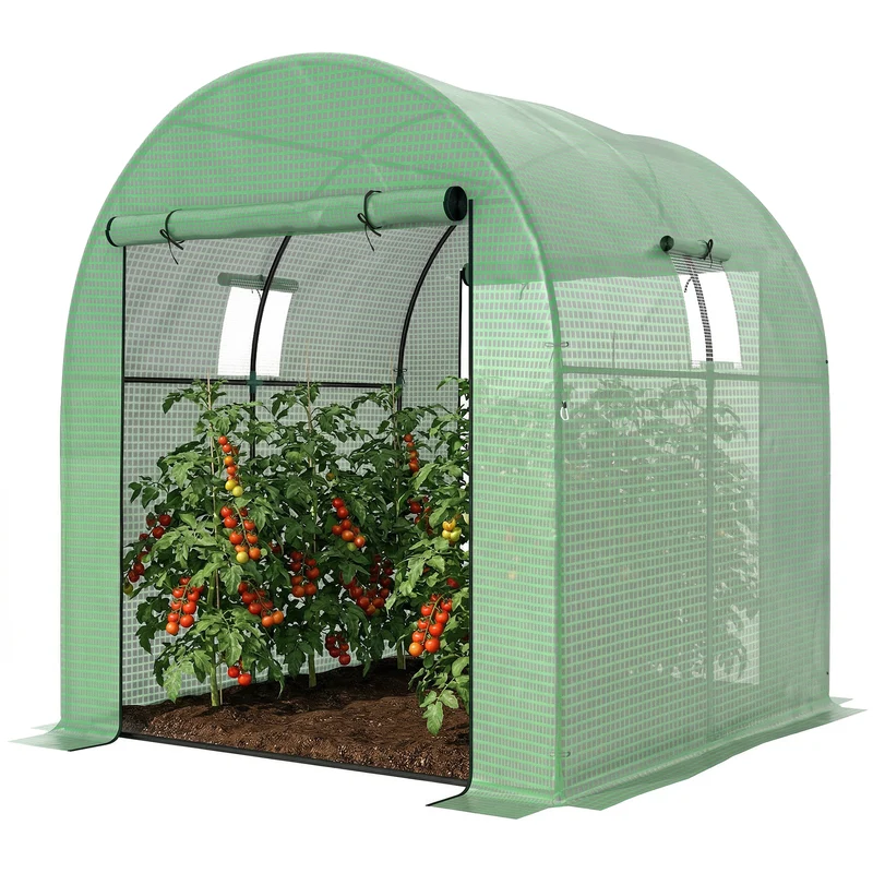 Serre tunnel 180 x 180 x 200 cm portes zippées stabilité renforcée contemporain minimaliste pour jardin en acier vert 21_0004368