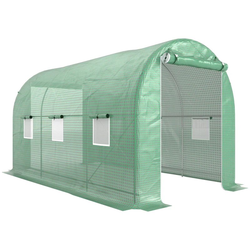 Serre de jardin tunnel 4 x 2 x 2,05 m protection anti-uv aération moustiquaires style contemporain en polyéthylène vert 21_0004104