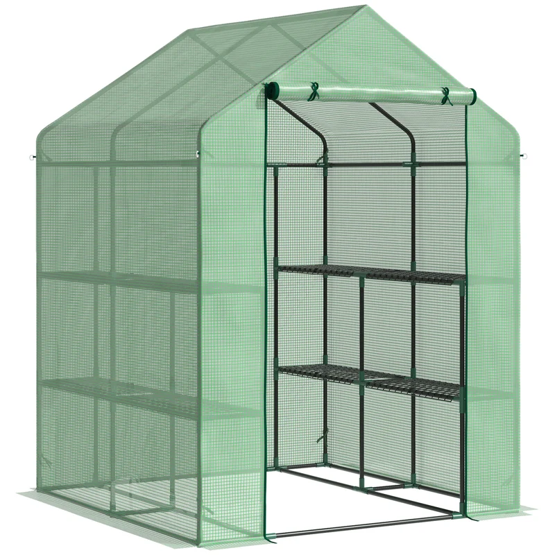 Serre de jardin balcon terrasse 143 x 138 x 190 cm 8 étagères idéal pour semis style contemporain moderne en pe vert 21_0004205