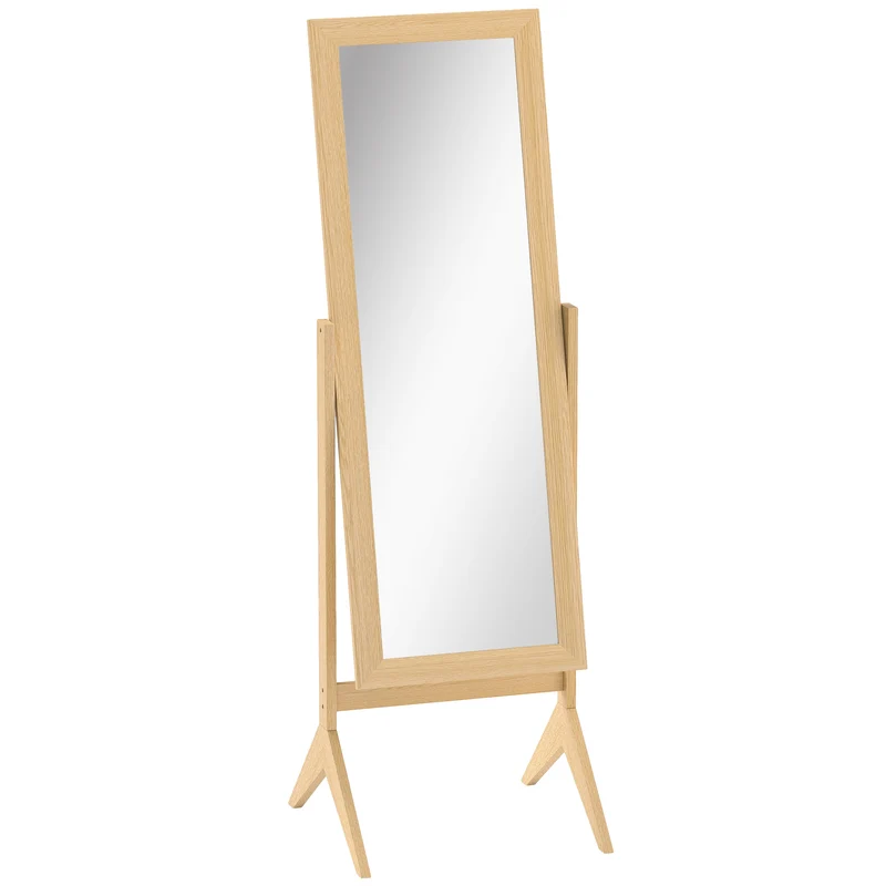 Miroir sur pied dressing 47 x 46 x 148 cm inclinaison réglable deux angles vue intégrale classique épuré en MDF chêne 21_0001442