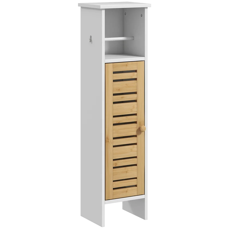 Meuble colonne porte papier toilette 21 x 17 x 78 cm rangement 3 niveaux compact scandinave rustique en bambou blanc 21_0002024
