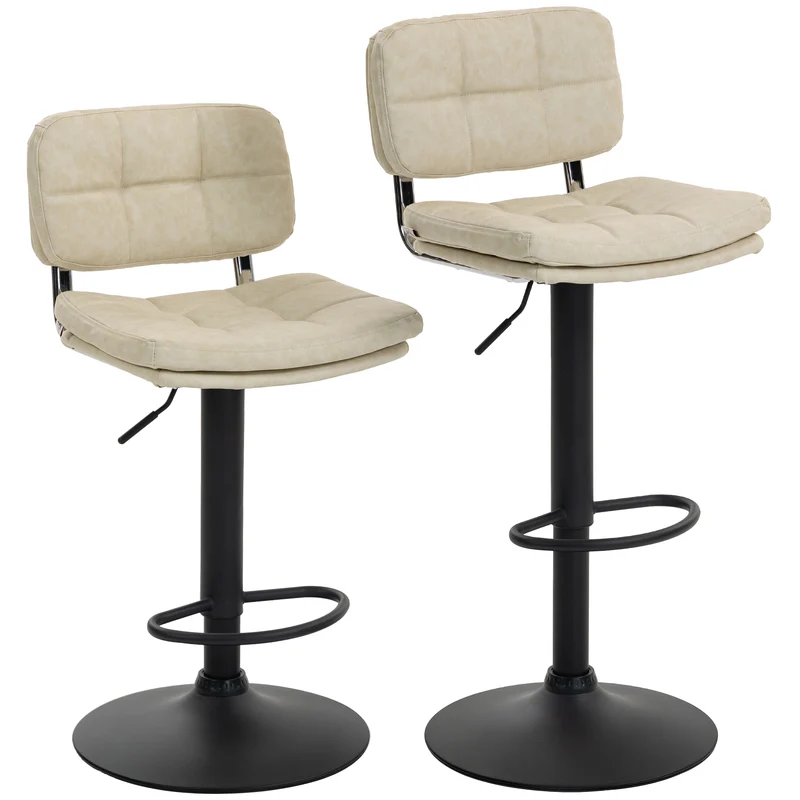 Lot de 2 tabourets de bar 41,5 x 45 x 107 cm pivotants réglables repose-pied confortable vintage capitonné en PU crème 21_0002244