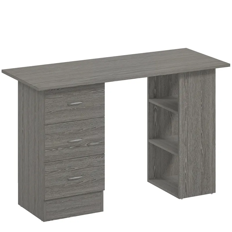 Bureau informatique réversible 120 x 49 x 72 cm 3 tiroirs 3 étagères surface gain de place moderne épuré en MDF gris 21_0002396