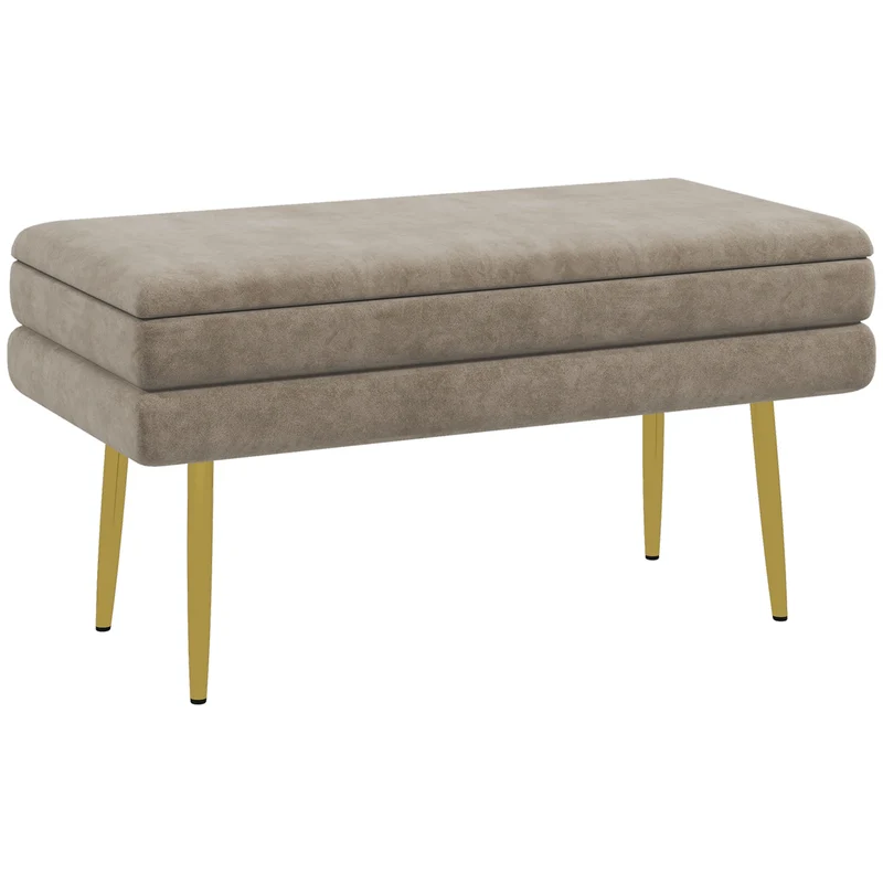 Banc coffre de rangement assise velours 79.5 x 37.5 x 43 cm grand rangement confort classique chic en polyester beige 21_0002925