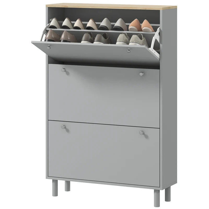 Meuble à chaussures compact 80 x 23,5 x 121 cm 24 paires 3 tiroirs basculants contemporain en panneau de particules gris 21_0002685